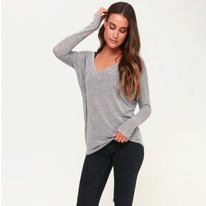 Lulus Bevin Heather Grey Knit Long Sleeve V-Neck Sweater Top